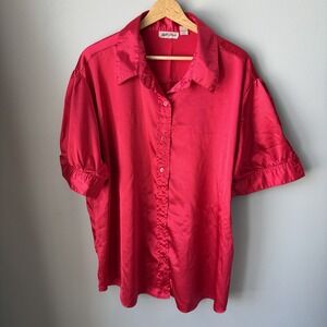 Vintage Gold Flava Womens Top Plus Size 22 Red Button Up Blouse